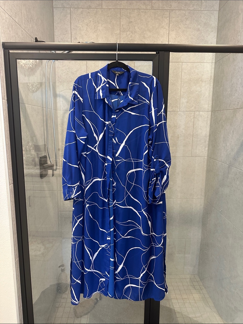 Investments Royal Blue and White Abstract Maxi Shirt Dress